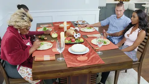 Inked black bitch is railing a BWC by the table