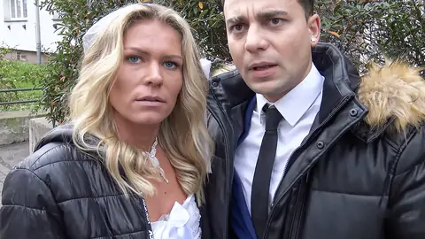 Wearing a wedding sundress and milky stocking for the cuck joy