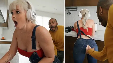 BIG BLACK COCK is boinking curvaceous blond tramp in the kitchen